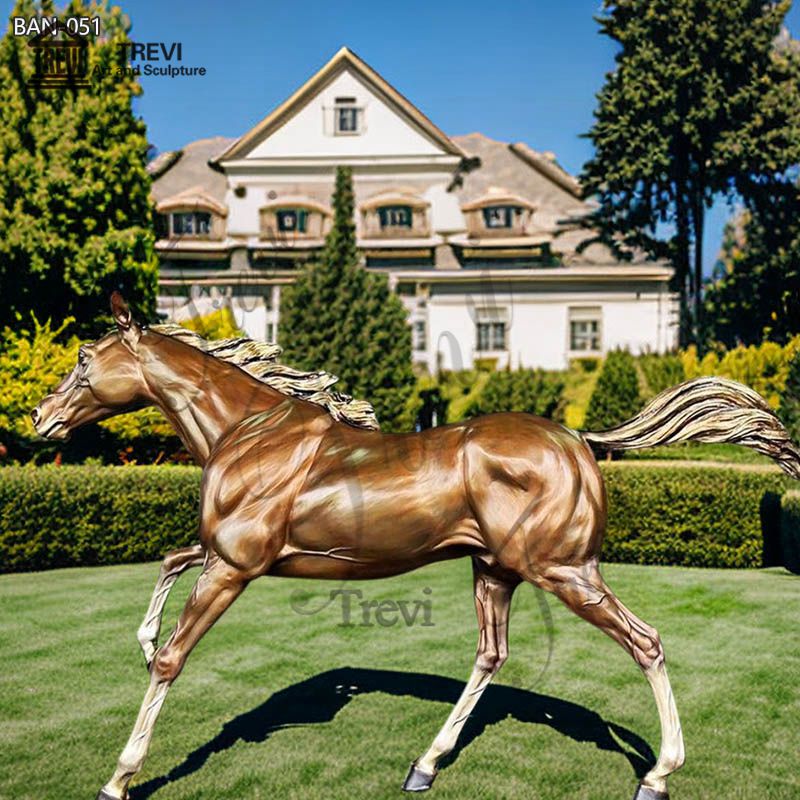 Brown Life Size Bronze Running Horse Sculpture for Garden Decor